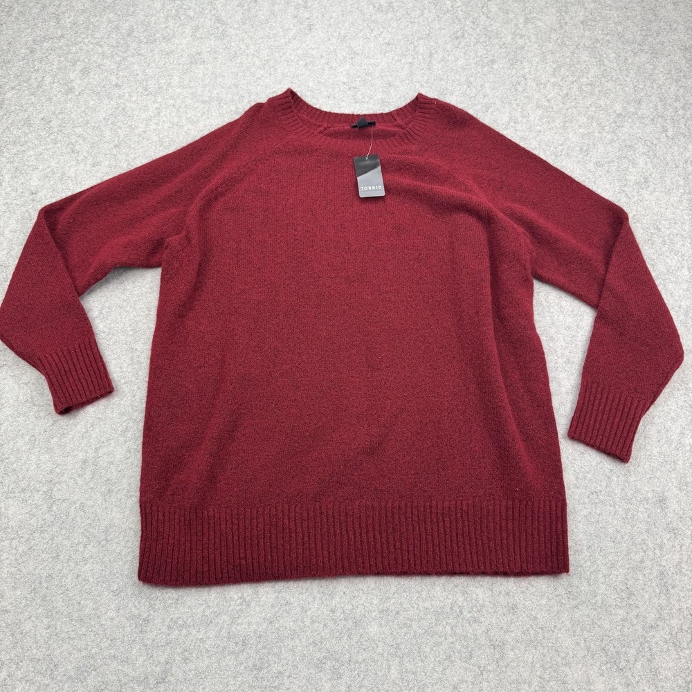 Torrid Sweater Womens 0 Red Crewneck Raglan Long Sleeve Knit Pullover Plus
